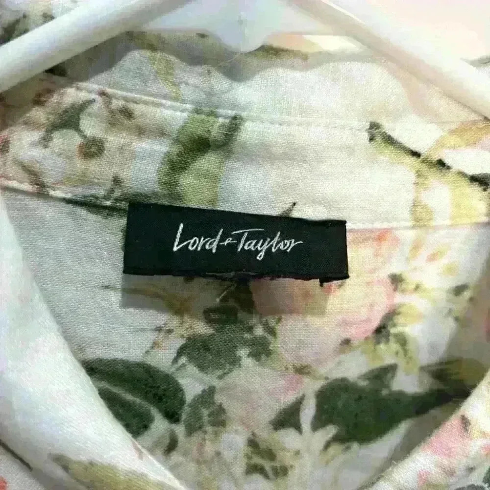 LORD & TAYLOR 100% Linen Floral Button Up Shirt Blouse Size  L or XL - Picture 3 of 6